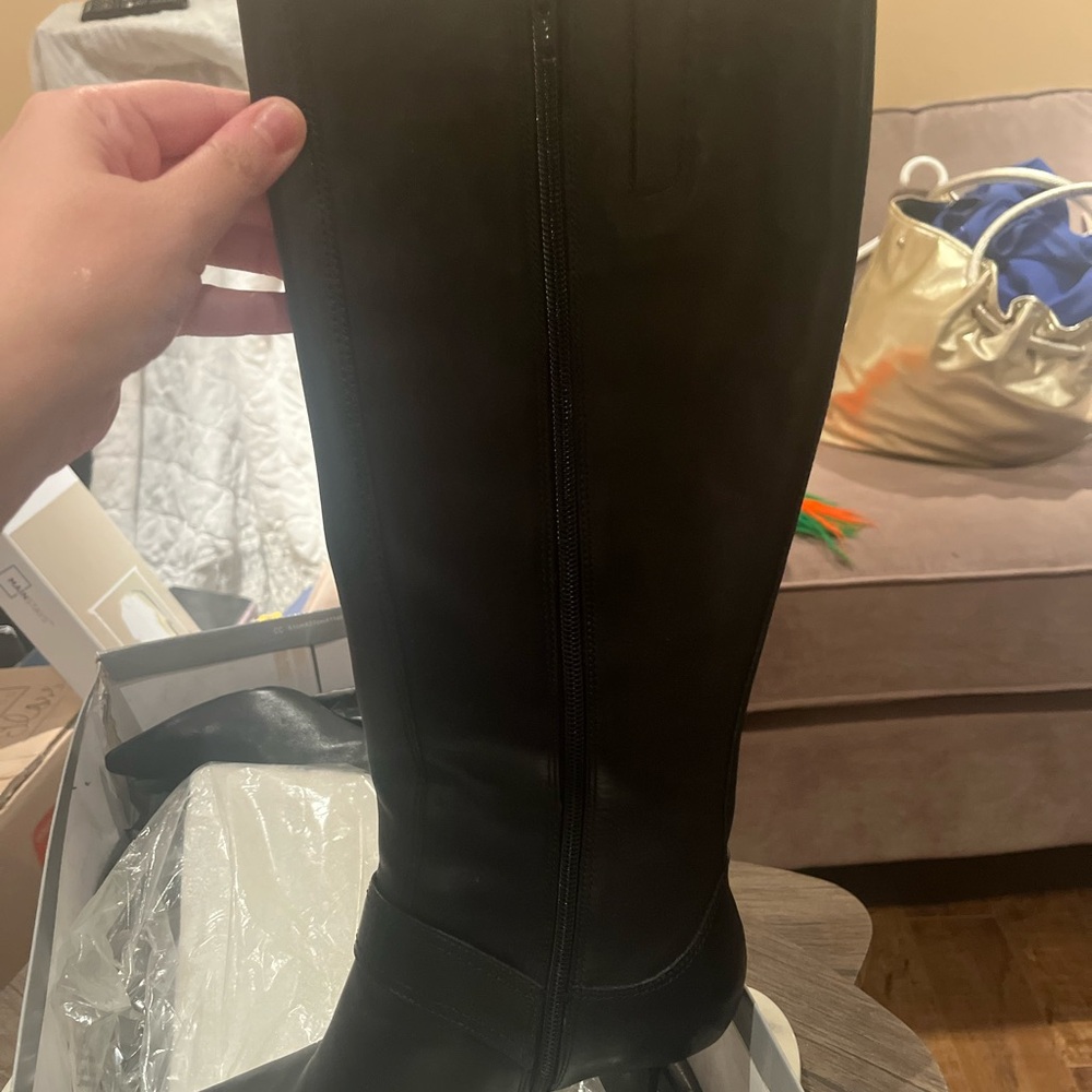 NWT-Black Leather Knee-High Boots - Picture 3 of 4